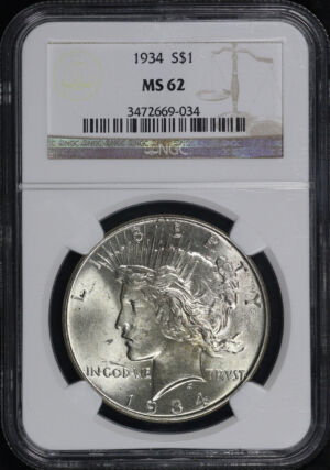Obverse of this 1934 Peace Dollar NGC MS-62