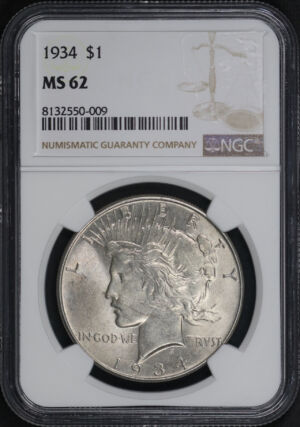 Obverse of this 1934 Peace Dollar NGC MS-62