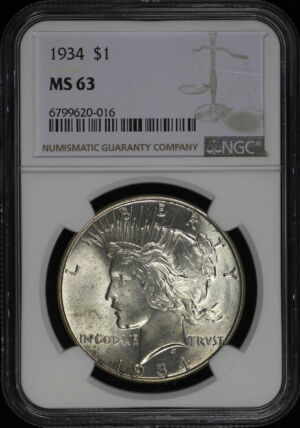 Obverse of this 1934 Peace Dollar NGC MS-63