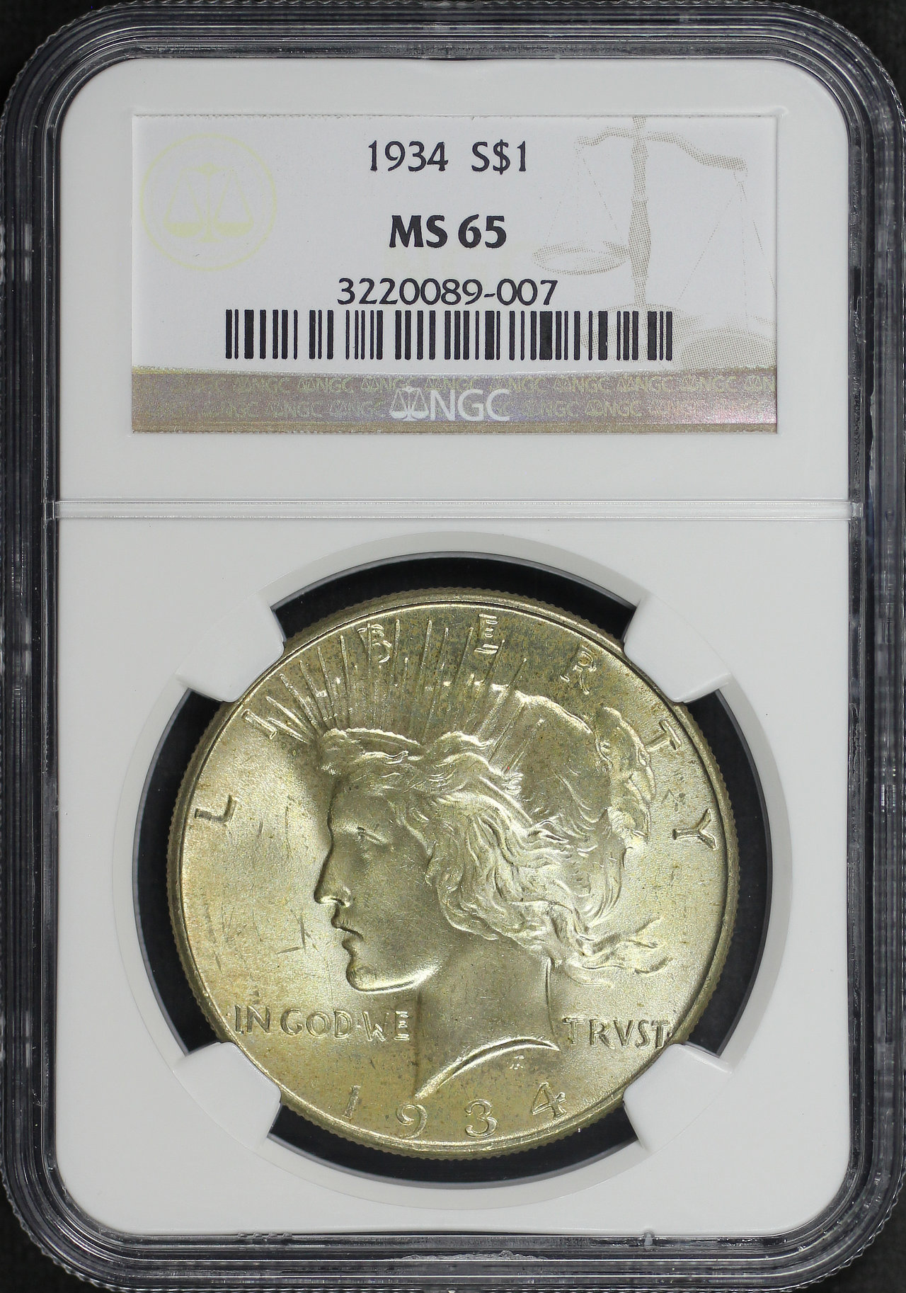 Obverse of this 1934 Peace Dollar NGC MS-65