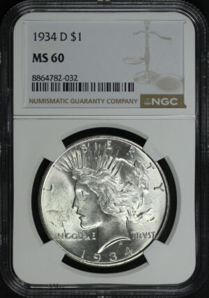 Obverse of this 1934-D Peace Dollar NGC MS-60