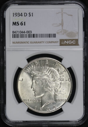 Obverse of this 1934-D Peace Dollar NGC MS-61