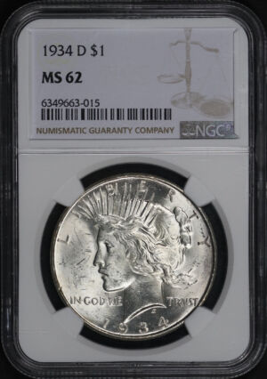 Obverse of this 1934-D Peace Dollar NGC MS-62