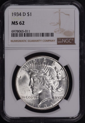 Obverse of this 1934-D Peace Dollar NGC MS-62