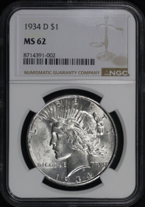 Obverse of this 1934-D Peace Dollar NGC MS-62