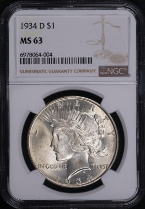 Obverse of this 1934-D Peace Dollar NGC MS-63
