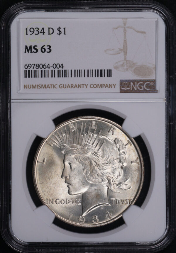 Obverse of this 1934-D Peace Dollar NGC MS-63