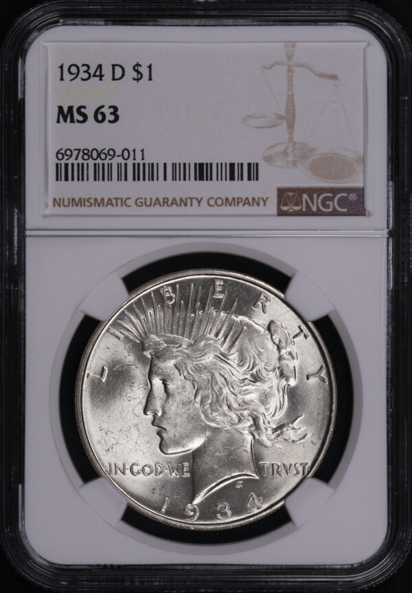 Obverse of this 1934-D Peace Dollar NGC MS-63
