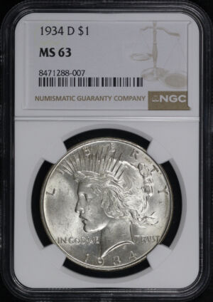 Obverse of this 1934-D Peace Dollar NGC MS-63