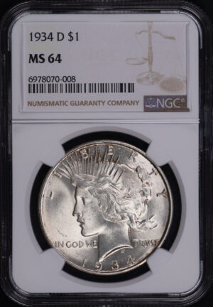 Obverse of this 1934-D Peace Dollar NGC MS-64