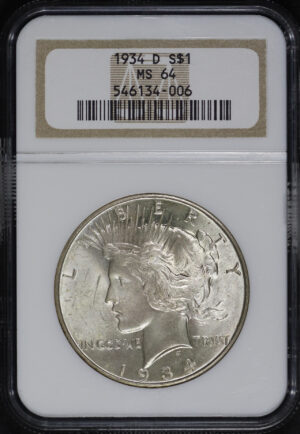 Obverse of this 1934-D Peace Dollar NGC MS-64