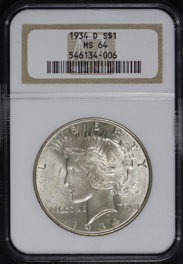 Obverse of this 1934-D Peace Dollar NGC MS-64