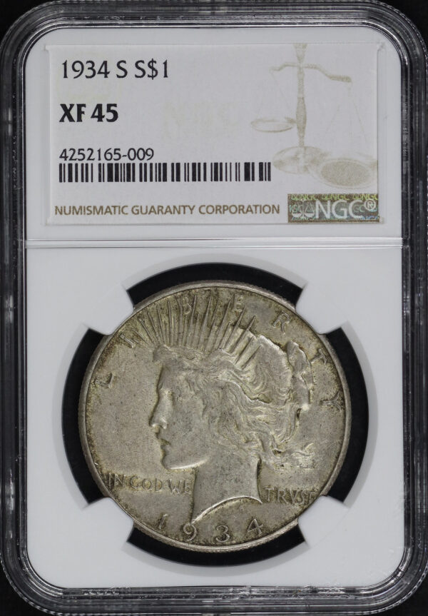 Obverse of this 1934-S Peace Dollar NGC XF-45