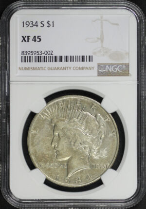 Obverse of this 1934-S Peace Dollar NGC XF-45