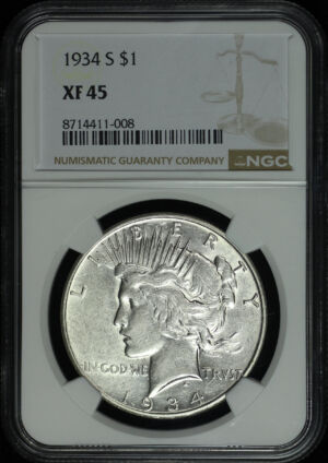 Obverse of this 1934-S Peace Dollar NGC XF-45