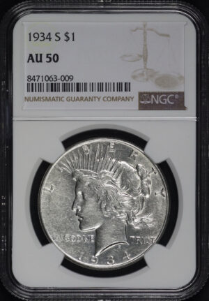 Obverse of this 1934-S Peace Dollar NGC AU-50