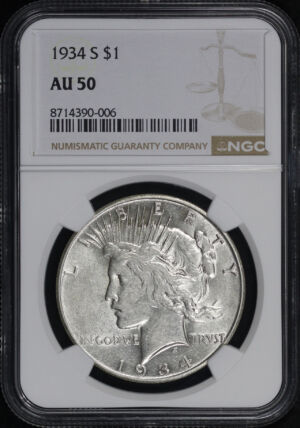 Obverse of this 1934-S Peace Dollar NGC AU-50