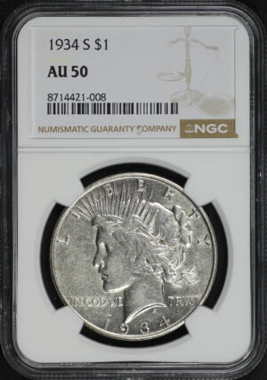 Obverse of this 1934-S Peace Dollar NGC AU-50