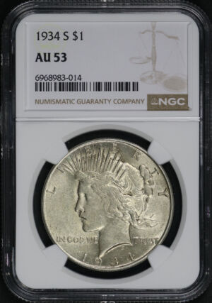 Obverse of this 1934-S Peace Dollar NGC AU-53