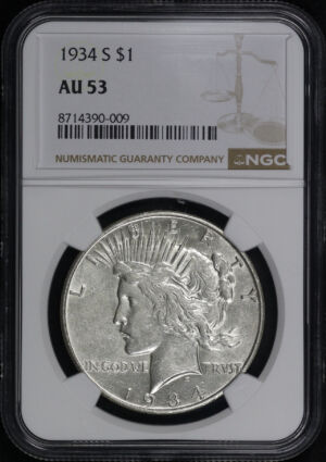 Obverse of this 1934-S Peace Dollar NGC AU-53