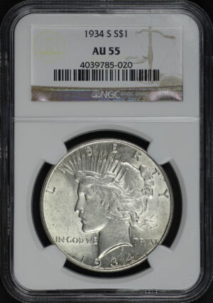Obverse of this 1934-S Peace Dollar NGC AU-55