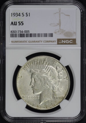 Obverse of this 1934-S Peace Dollar NGC AU-55