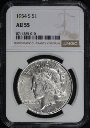 Obverse of this 1934-S Peace Dollar NGC AU-55