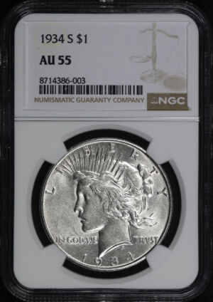 Obverse of this 1934-S Peace Dollar NGC AU-55