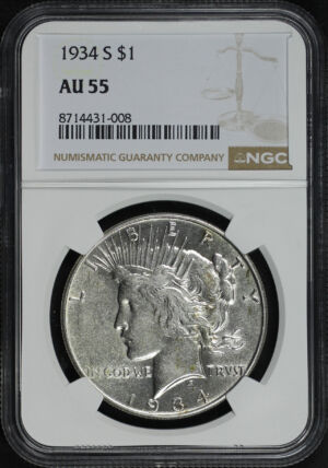 Obverse of this 1934-S Peace Dollar NGC AU-55