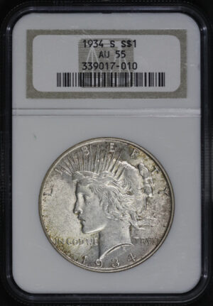 Obverse of this 1934-S Peace Dollar NGC AU-55