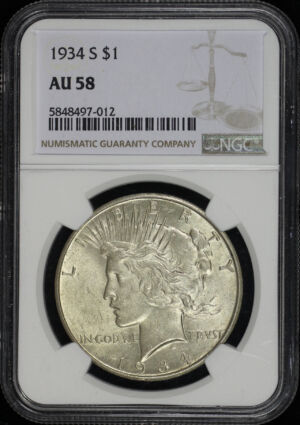 Obverse of this 1934-S Peace Dollar NGC AU-58
