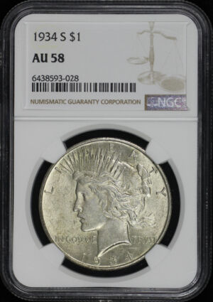 Obverse of this 1934-S Peace Dollar NGC AU-58