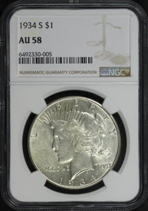 Obverse of this 1934-S Peace Dollar NGC AU-58