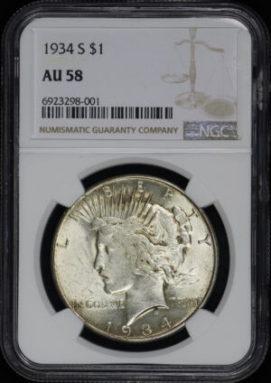 Obverse of this 1934-S Peace Dollar NGC AU-58
