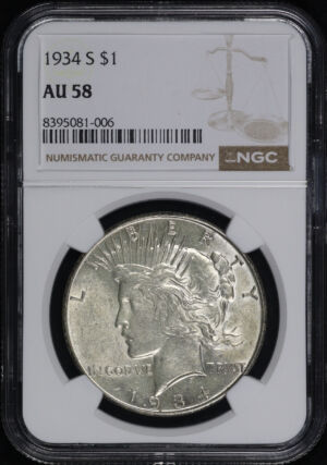 Obverse of this 1934-S Peace Dollar NGC AU-58