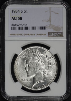 Obverse of this 1934-S Peace Dollar NGC AU-58