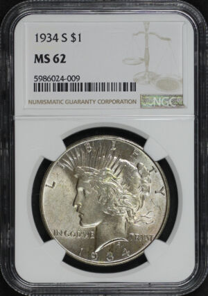 Obverse of this 1934-S Peace Dollar NGC MS-62