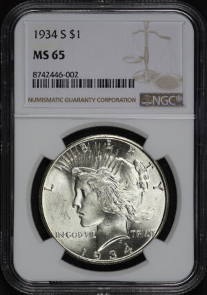 Obverse of this 1934-S Peace Dollar NGC MS-65