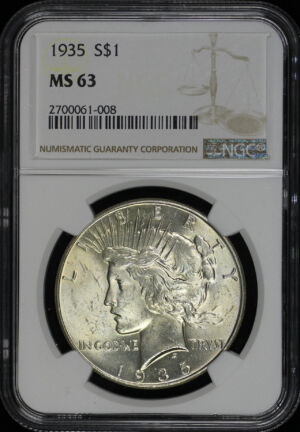 Obverse of this 1935 Peace Dollar NGC MS-63