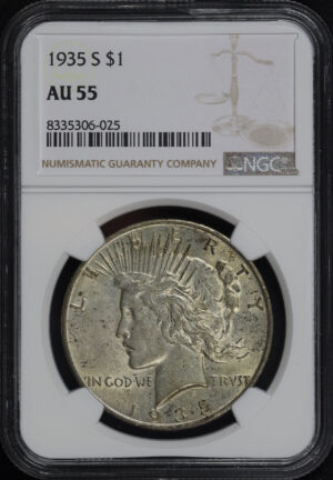 Obverse of this 1935-S Peace Dollar NGC AU-55