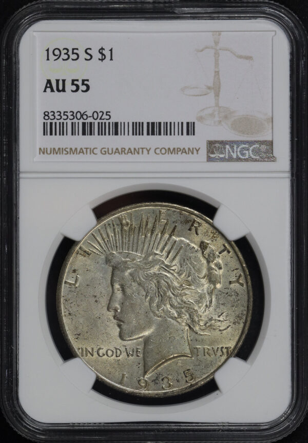 Obverse of this 1935-S Peace Dollar NGC AU-55
