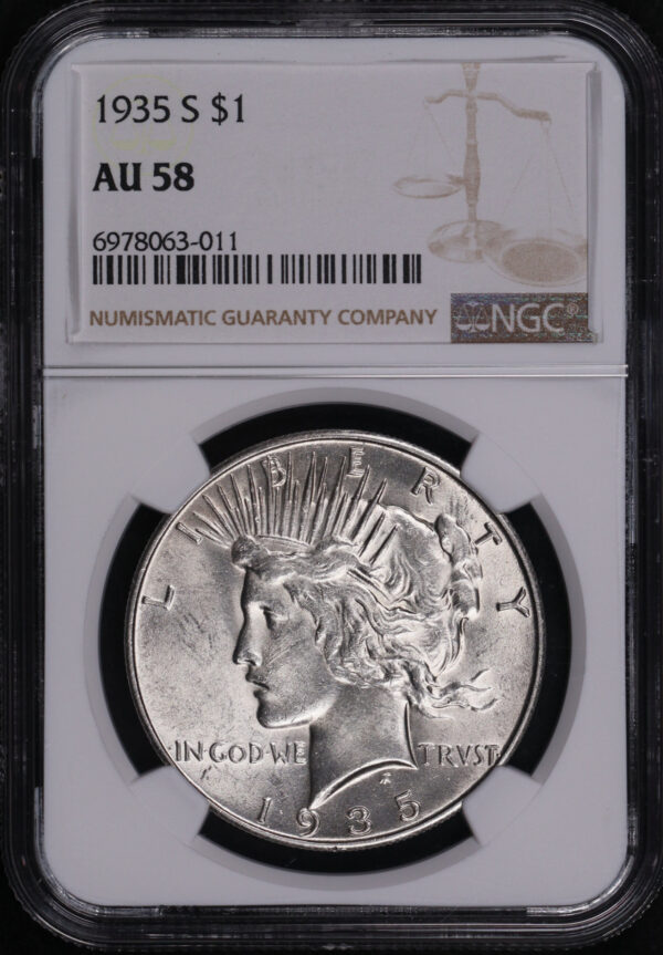 Obverse of this 1935-S Peace Dollar NGC AU-58