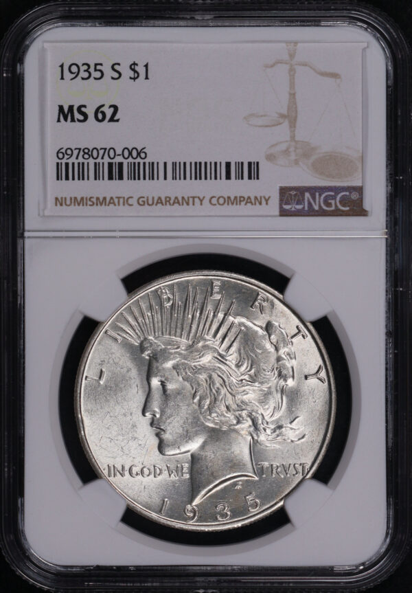 Obverse of this 1935-S Peace Dollar NGC MS-62