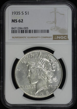Obverse of this 1935-S Peace Dollar NGC MS-62