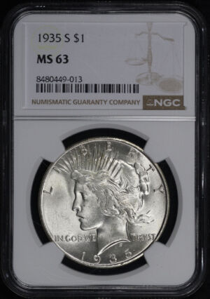 Obverse of this 1935-S Peace Dollar NGC MS-63
