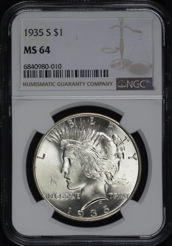 Obverse of this 1935-S Peace Dollar NGC MS-64