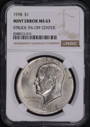 Obverse of this 1978 Ike Dollar NGC MS-63 Mint Error Struck 5% Off Center 
