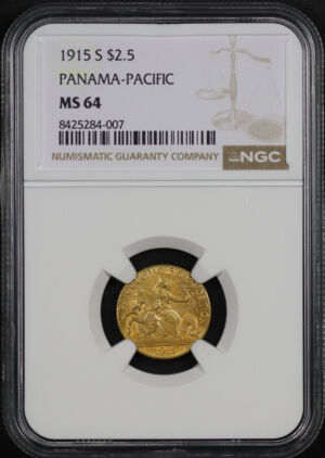 Obverse of this 1915-S $2.5 Panama-Pacific Gold Commemorative NGC MS-64