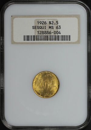 Obverse of this 1926 Gold Commemorative American Sesquicentennial $2.50 NGC MS-63 Old Fatty Holder