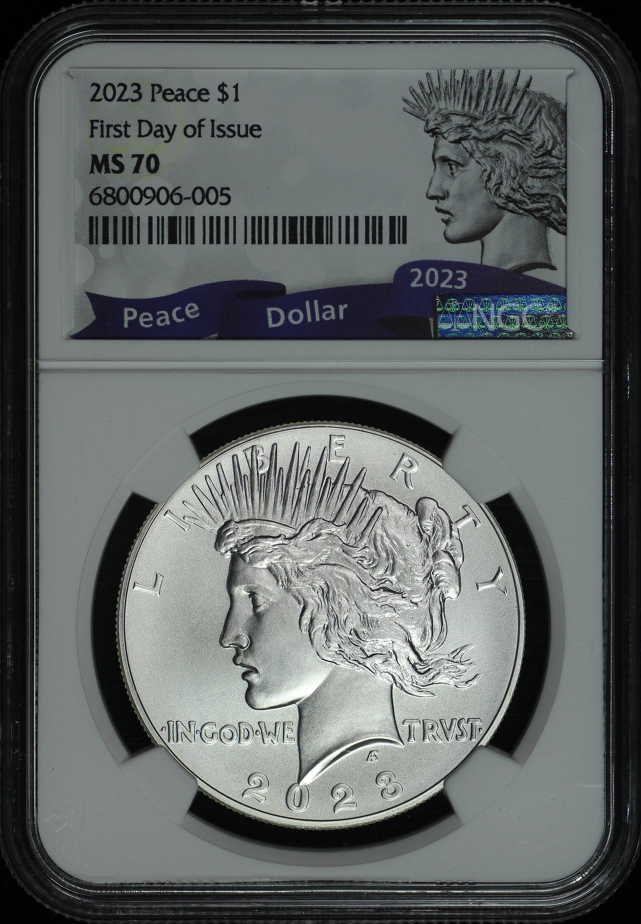 Obverse of this 2023 Peace Dollar NGC MS-70 First Day of Issue
